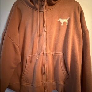 VS PINK Brown Zip-Up Hoodie with Dog Logo